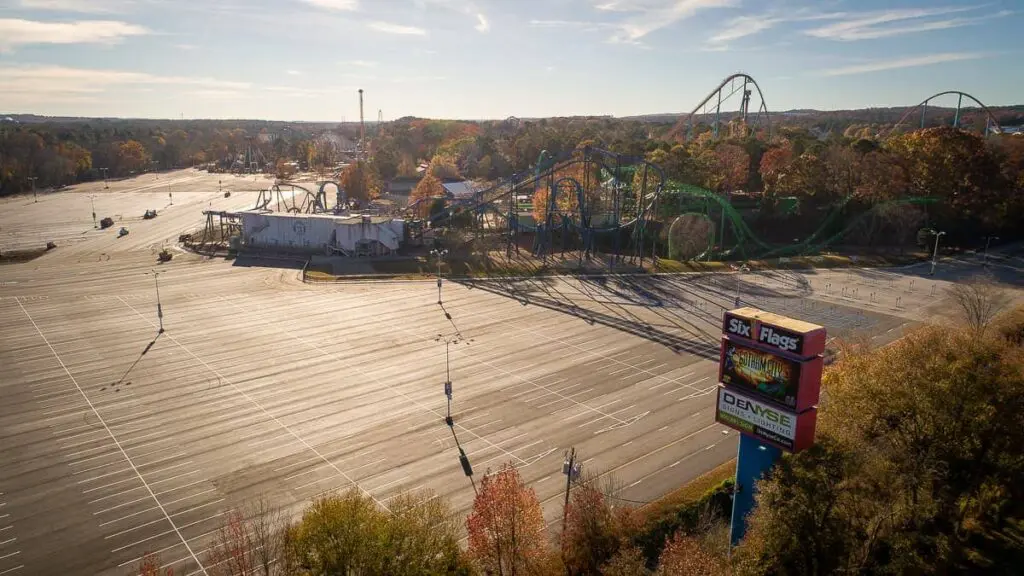freshly painted parking lot at six flags
