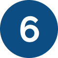white number 6 on blue circle