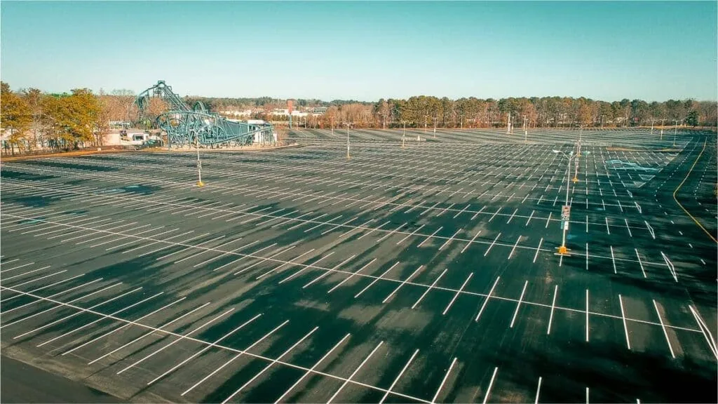 newly paved parking lot at six flags