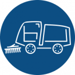 power sweeping truck icon on a blue background