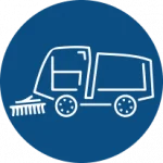 power sweeping truck icon on a blue background