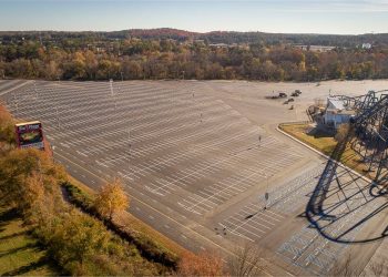 freshly painted parking lot at six flags